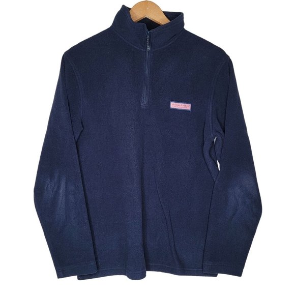 Vineyard Vines Small‎ Men's Quarter Zip Navy Blue Pullover Logo Sweater Fleece S - Picture 1 of 5